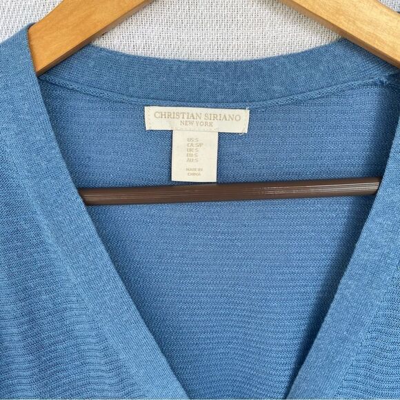 Christian Siriano Linen Blend Blue Ribbed Lightweight Cardigan Sweater - Picture 5 of 6